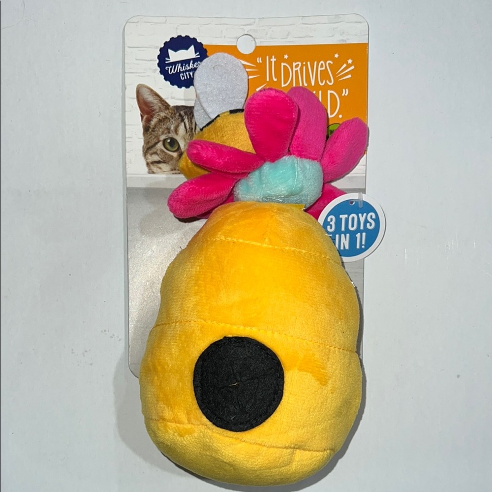 3 in 1 Bee Hive, Flower and Bee Cat Toy with Pink and Blue Accents
